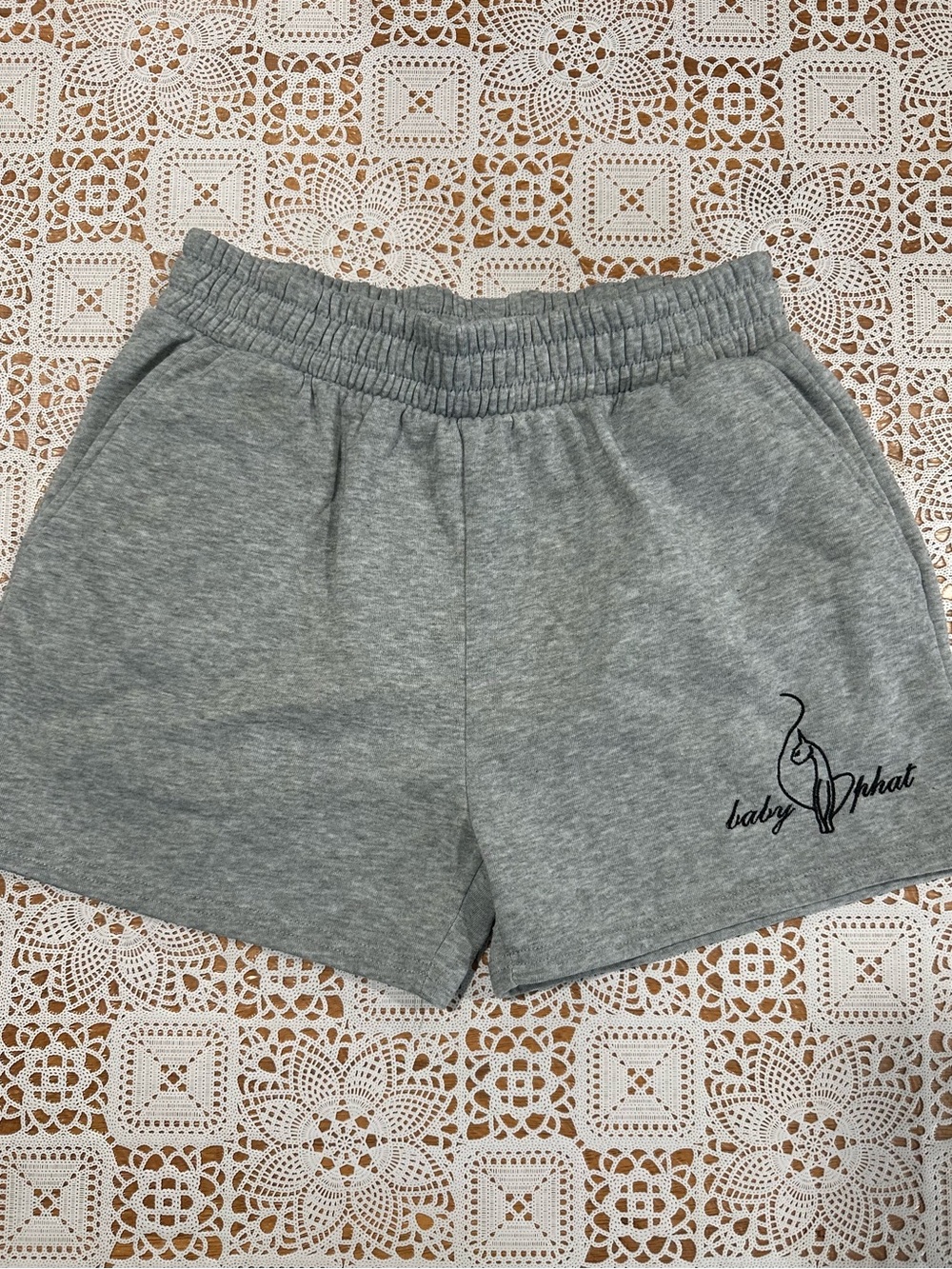 Baby Phat Gray Fleece Sweat Shorts Embroidered Cat Logo Size M